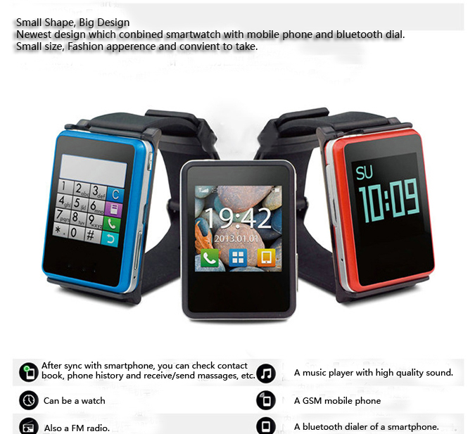 Smarts Watch Phone of Android Small Music Watch Mobile Phone Bluetooth Touchscreen