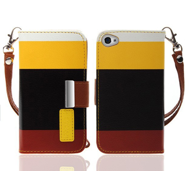 Apple hit color leather iphone 5/5 s three color bright beautiful following Apple mobile phone coat card wallet