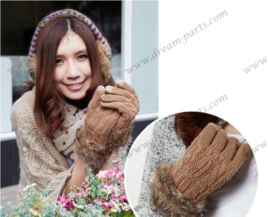 Coffee thick warm wool knit touch gloves