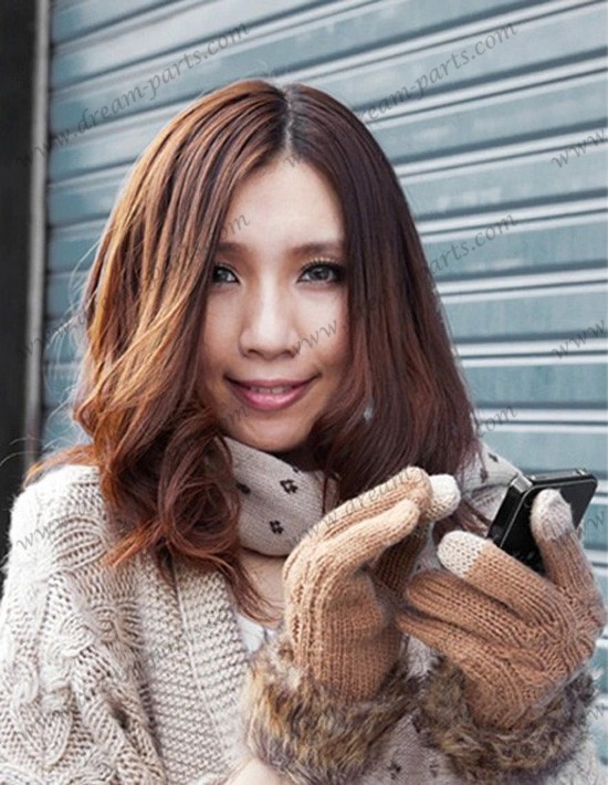 Coffee thick warm wool knit touch gloves